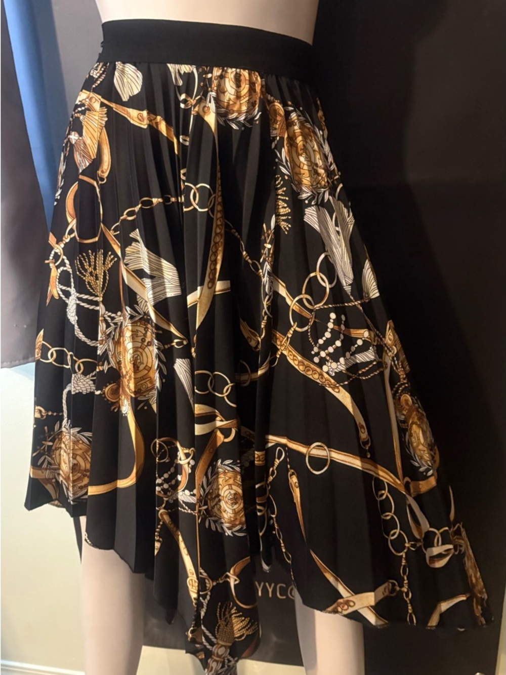 Swell Black and Gold Asymmetrical Pleated Skirt